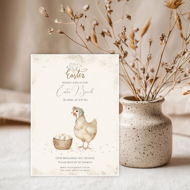 Invitación Hen vintage y Huevos Country Farm Easter (Subido por el creador)