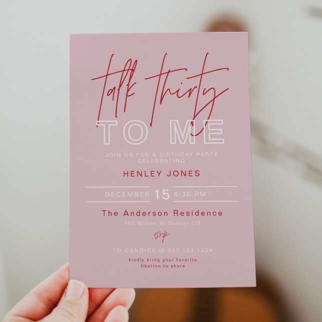Invitación HENLEY Modern Pink Red Talk Treinta Para Mí Cumple (Subido por el creador)