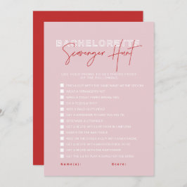 Invitación HENLEY Pink Red Bachelorette Scavenger Hunt Card