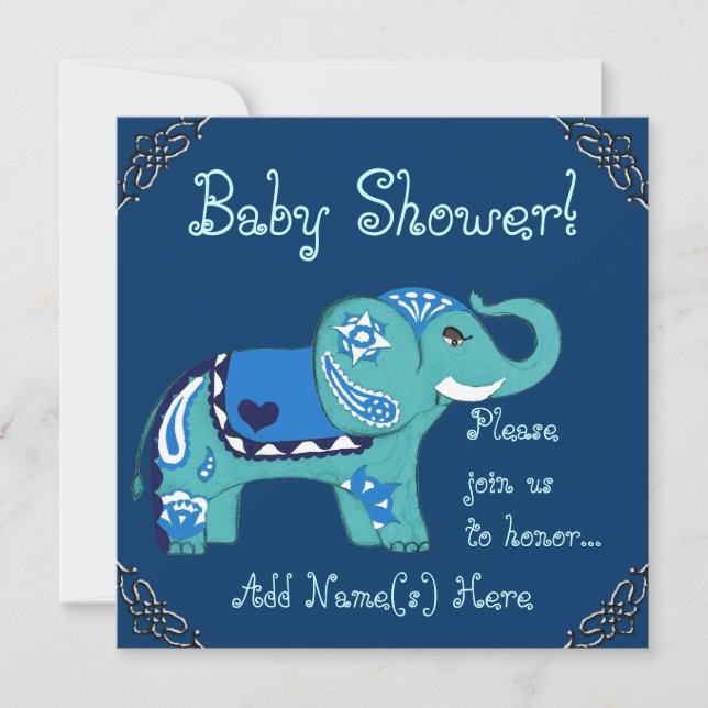 Invitación Henna Elephant (Baby Shower) (Anverso)