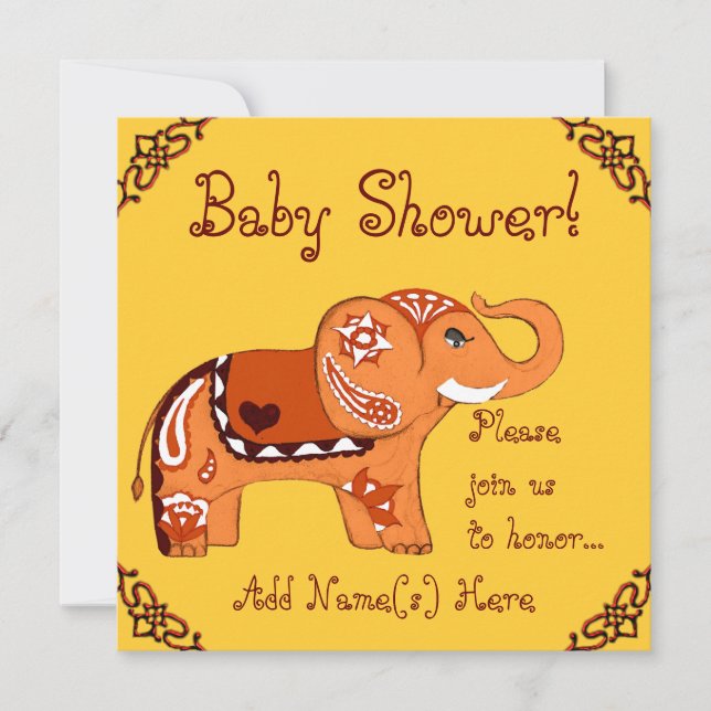 Invitación Henna Elephant (Baby Shower) (Anverso)