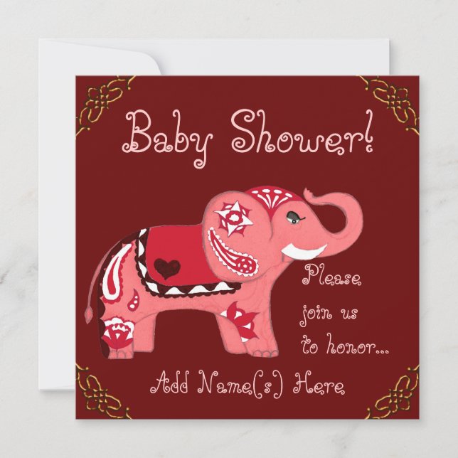 Invitación Henna Elephant (Baby Shower) (Anverso)