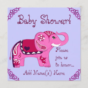 Invitación Henna Elephant (rosa/púrpura) (Baby Shower)