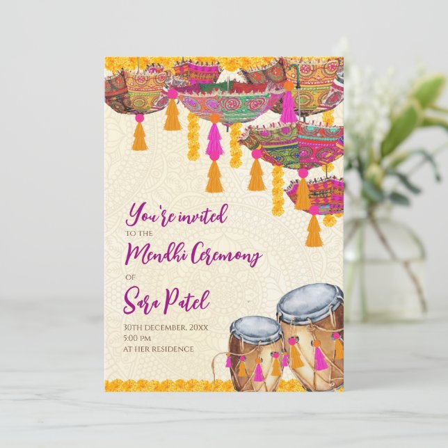 Invitación Henna Fiesta invita a Mehndi Invita, fiesta Mehndi (Anverso de pie)