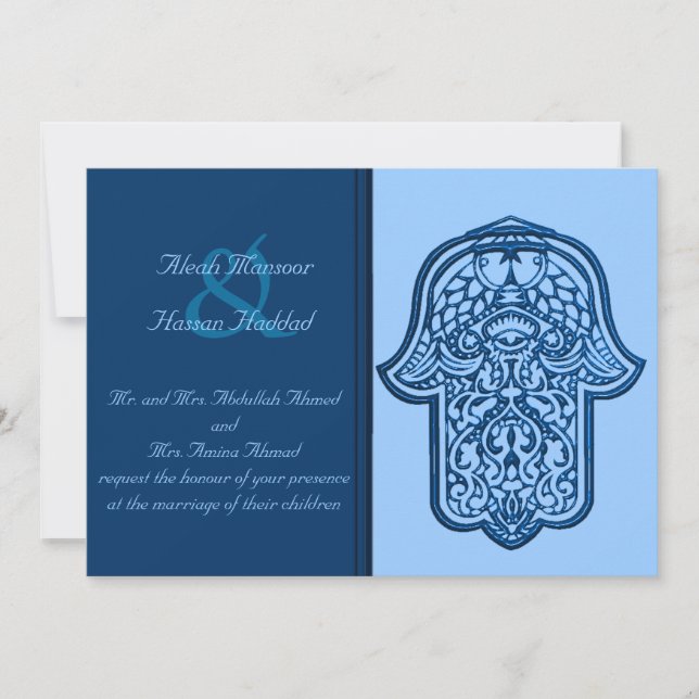 Invitación Henna Hand de Hamsa (Azul) (Boda) (Anverso)