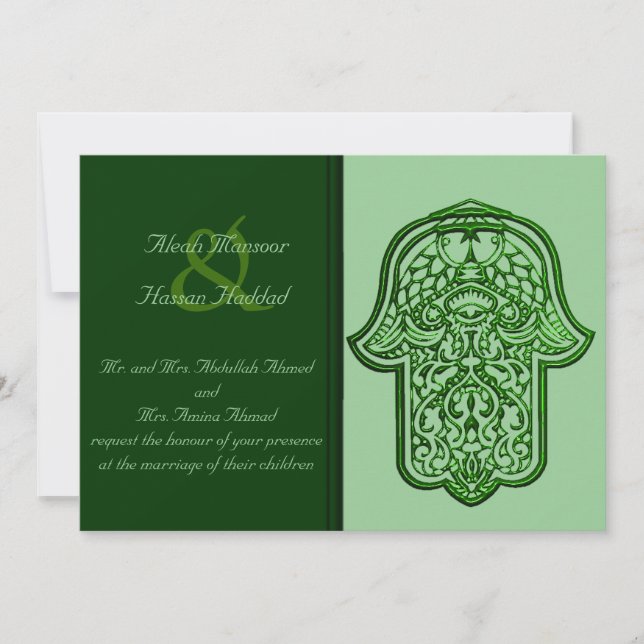 Invitación Henna Hand de Hamsa (Verde) (Boda) (Anverso)