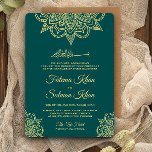 Invitación Henna Mehndi, Boda islámico del Mar de Oro