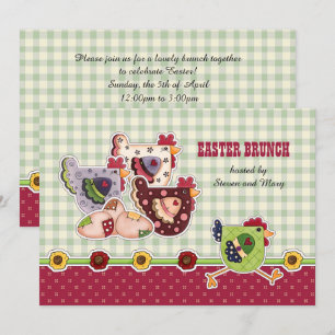 Invitación Hens y Rooster Diseño Brunch de Pascua