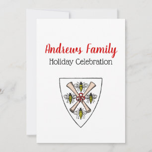 Invitación Heraldic Vintage 4 Abejas se desplaza sobre Shield