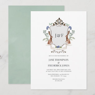 Invitación Heraldo Rústico de Bosque Monograma Boda de Liebre