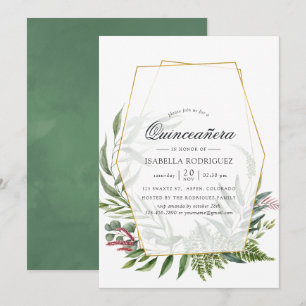 Invitación Herbario de bosque en acuarela Quinceañera geométr