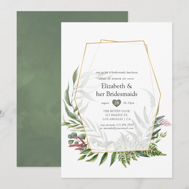 Invitación Herbario Forestal Heroides Geométricas Bridesmaids (Anverso / Reverso)