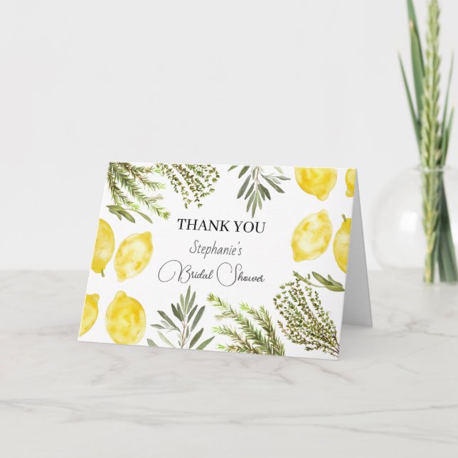 Invitación Herbos botánicos Lemons Watercolor Bridal Shower (Anverso)