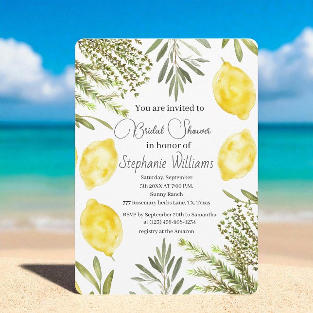Invitación Herbos botánicos Lemons Watercolor Bridal Shower (Subido por el creador)