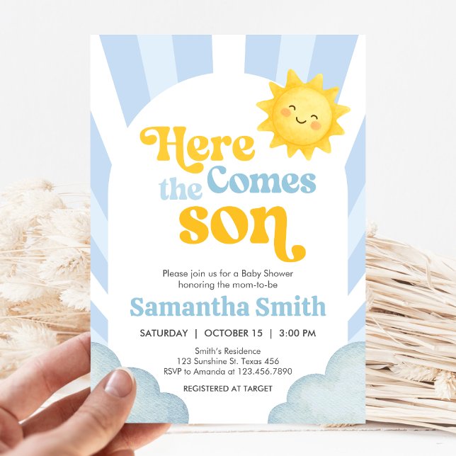 Invitación Here Comes the Son Baby Shower (Here Comes the Sun Baby Shower Invitation )