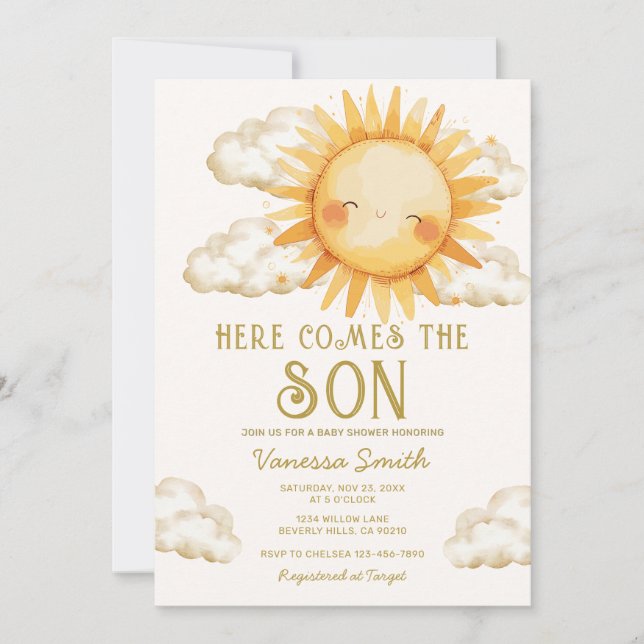 Invitación Here Comes The Son Baby Shower Invitation (Anverso)