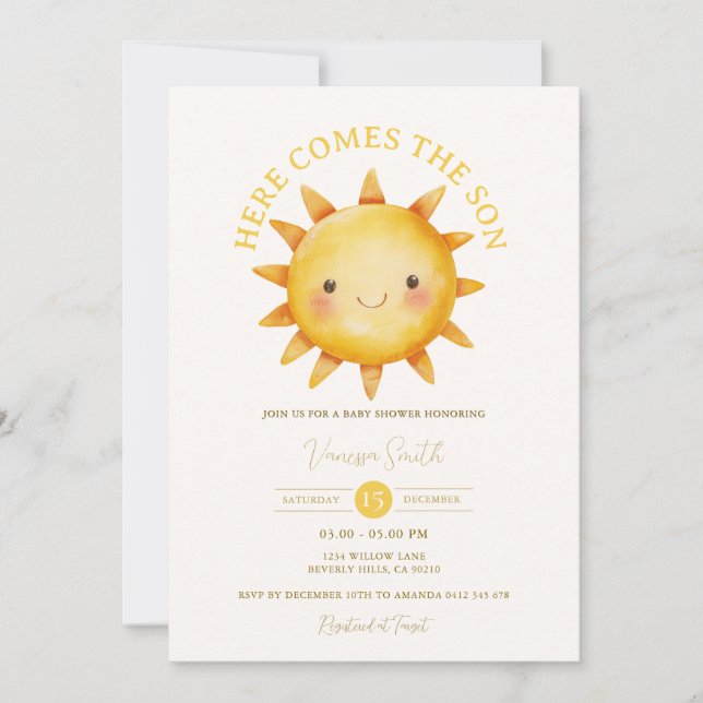 Invitación Here Comes the Son Baby Shower Invitation (Anverso)