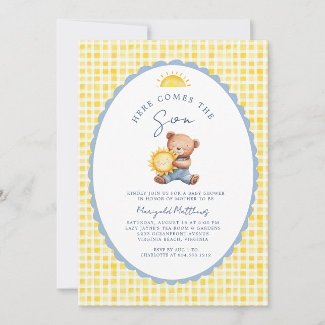 Invitación Here Comes the Son Bear Baby Shower Invitation  (Anverso)