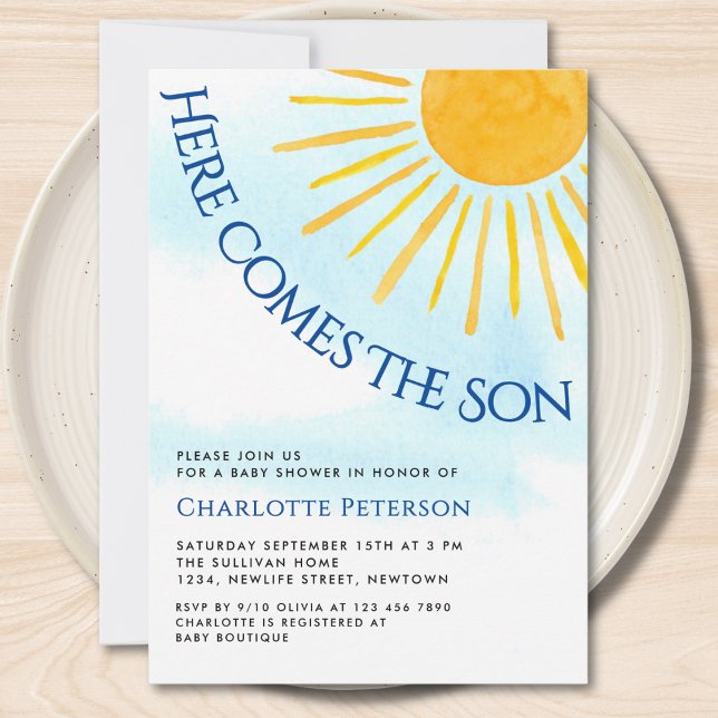 Invitación Here Comes The Son Blue Sky Baby Shower Invitation (Subido por el creador)