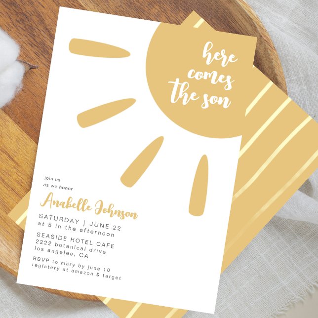Invitación Here Comes The Son Boho Minimal Baby Shower (Subido por el creador)