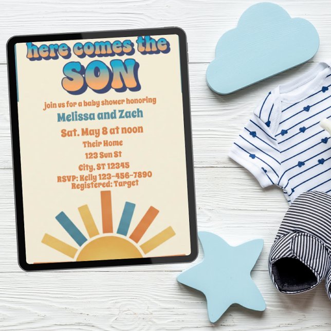 Invitación Here Comes the SON, Boho Sun Baby Shower (Subido por el creador)