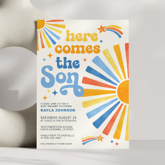 Invitación Here Comes the Son Boho Sun Boy Baby Shower