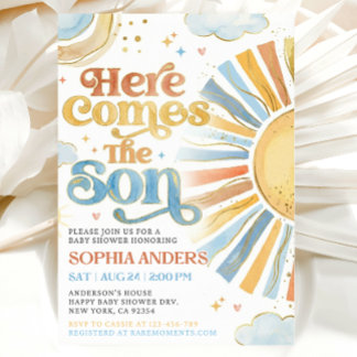 Invitación Here Comes the Son Sunshine Baby Shower Invitation