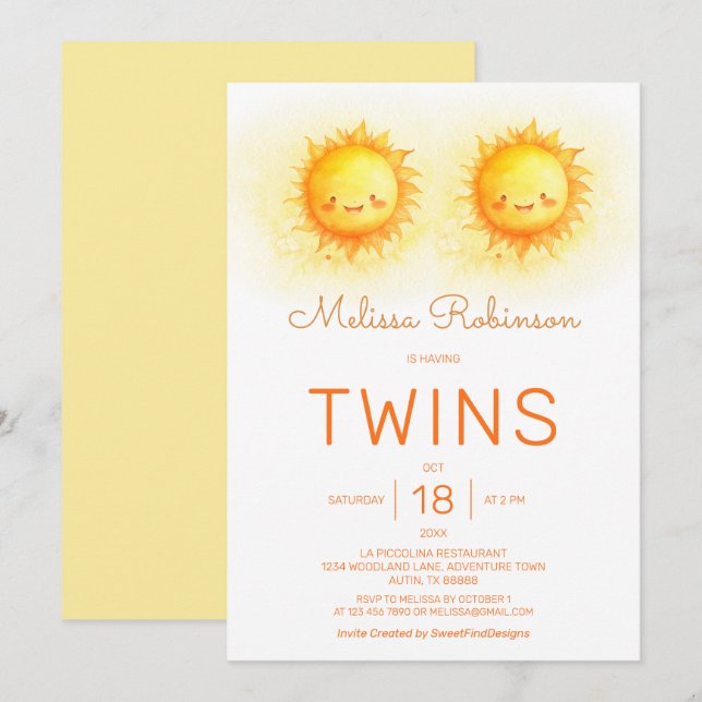 Invitación Here Comes The Son Twins Baby Shower (Anverso / Reverso)