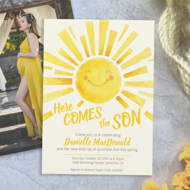 Invitación Here comes the son yellow sun photo baby shower (Subido por el creador)
