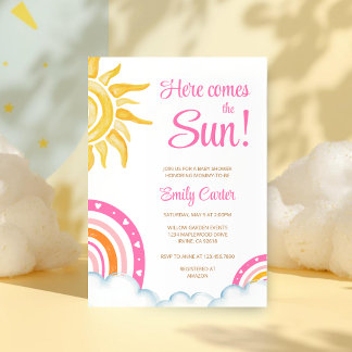 Invitación Here Comes the Sun Boho Rainbow Baby Shower