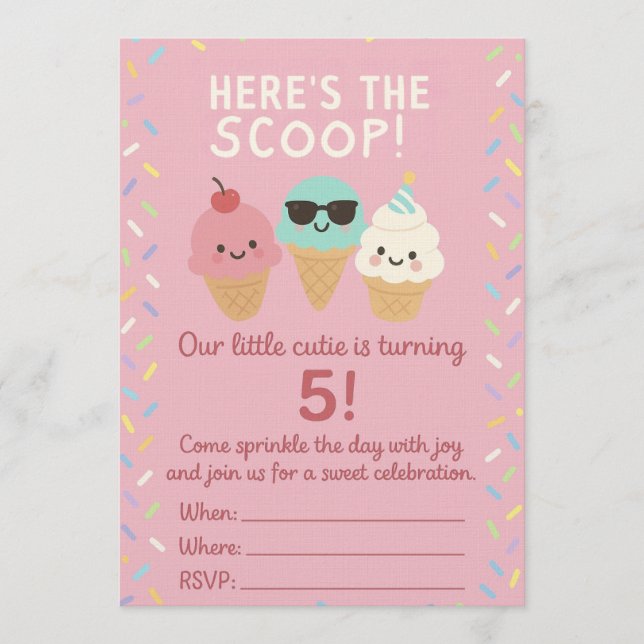 Invitación Here’s the Scoop Ice Cream Birthday Invite (Anverso)