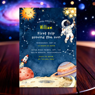 Invitación Here Space First Trip Around The Sun 1st Birthday