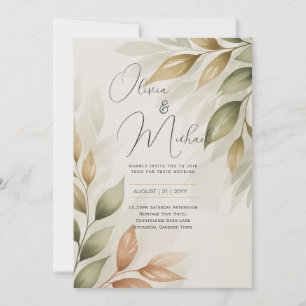Invitación Herencia Acuarela Botánica Verde Modernas Bodas