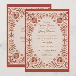 Invitación Herencia   Arte Folklórico Terracota Bodas Florale