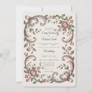 Invitación Herencia   Beso Floral Rococó Victoriano de Boda