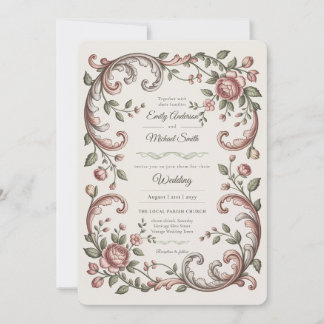 Invitación Herencia | Beso Floral Rococó Victoriano de Boda