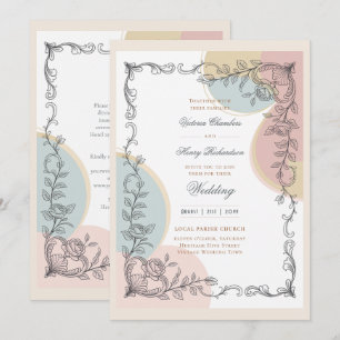 Invitación Herencia   Boda Botánica Pastel de Mitad de Siglo