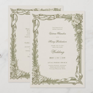 Invitación Herencia   Boda con guirnalda de cinta eduardiana