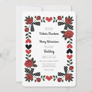 Invitación Herencia   Boda de Rosa Roja Retro Rockabilly de l