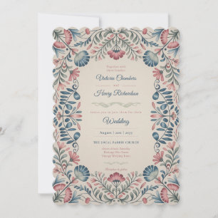 Invitación Herencia   Boda Floral de Arte Popular con Rosa y 