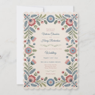 Invitación Herencia   Boda floral de arte popular con tonos r