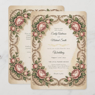 Invitación Herencia   Boda floral de rosa antigua victoriana