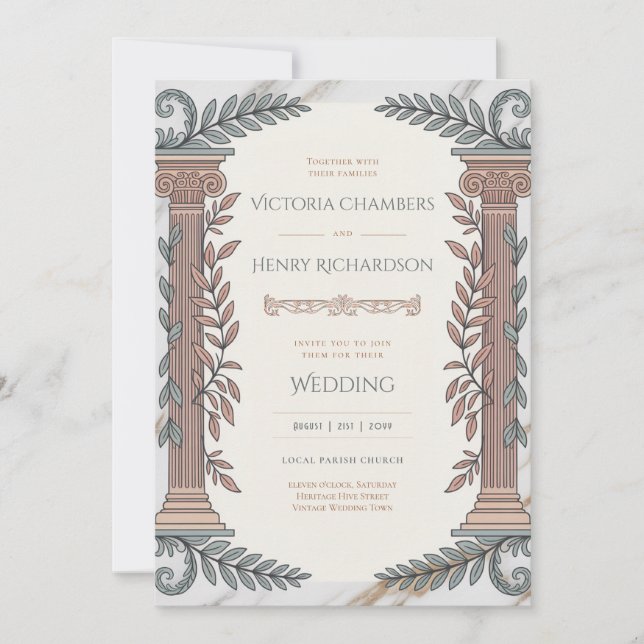 Invitación Herencia | Boda Neoclásica Greco-Romana (Anverso)