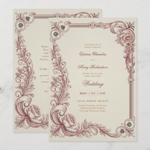 Invitación Herencia   Boda victoriana con volutas de borgoña