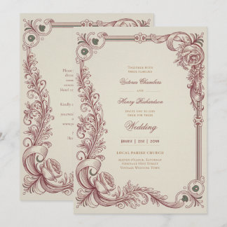 Invitación Herencia | Boda victoriana con volutas de borgoña