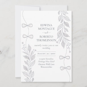 Invitación Herencia Botánica Cinta Línea Arte Elegante Boda