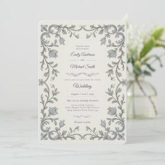 Invitación Herencia | Edwardian Blue Flora Scroll Boda
