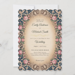 Invitación Herencia   Elegancia de Rosa Victoriana Rococó
