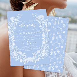 Invitación Herencia floral azul pastel después del boda fiest