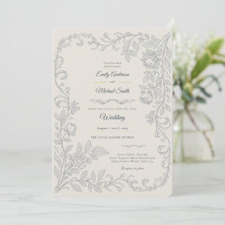 Invitación Herencia | Floral de Boda en Gris Plateado Eduardi